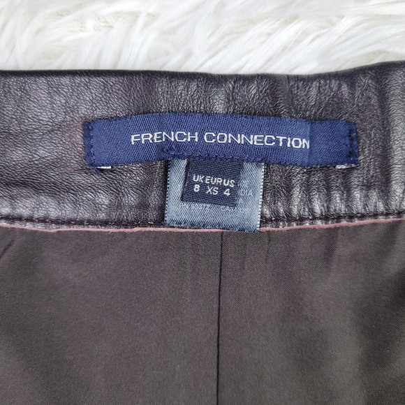 French Connection Sz 4 Brown 100% Sheep Leather Mini Wrap Skirt A-Line Supple - Picture 11 of 14